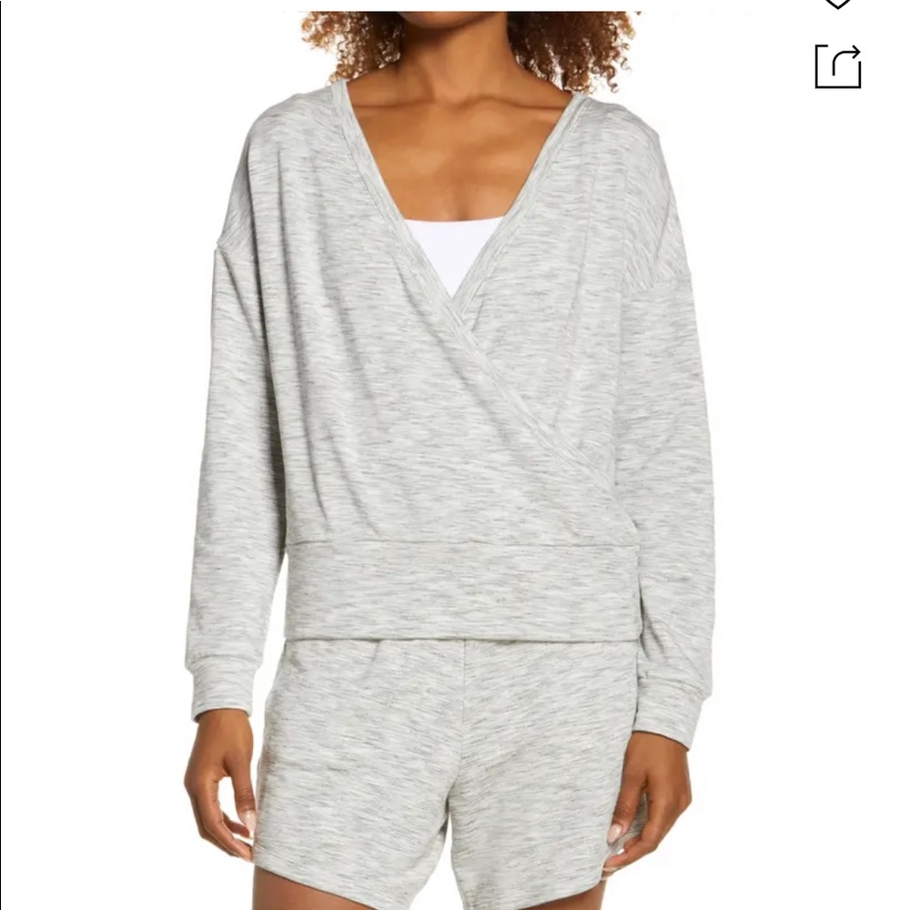 Zella Peaceful Wrap Pullover In Grey Light Heather Size XS Sold out online!